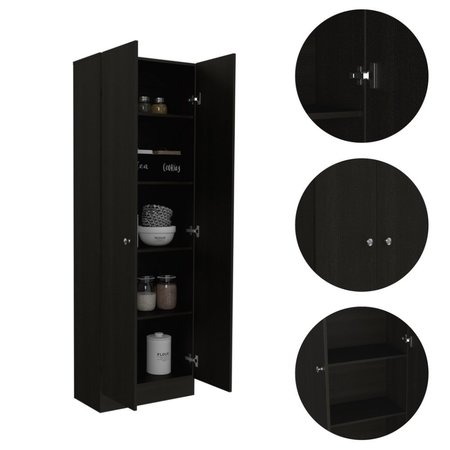 Tuhome Multistorage Pantry Cabinet, Five Shelves, Double Door Cabinet, Black ALW5206